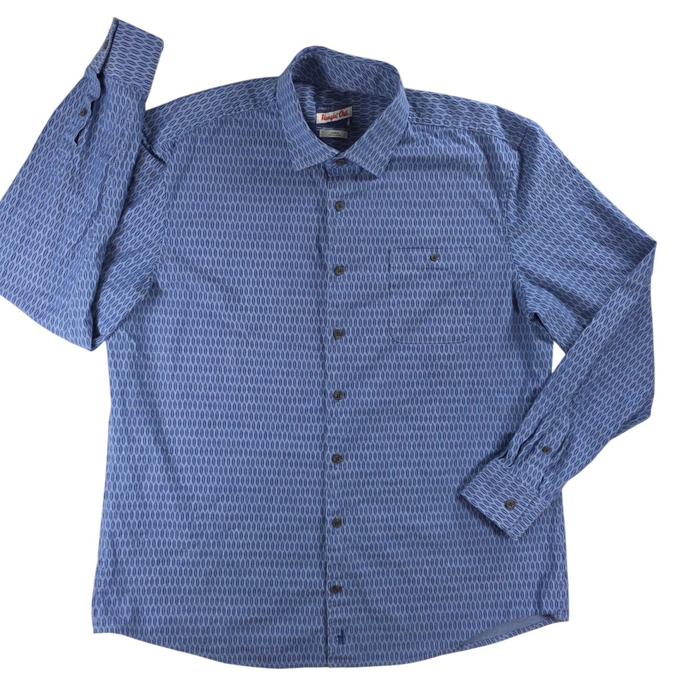 johnnie-O‎ Mens Large Laguna Blue Finley Button Down Shirt Stretch Geometric